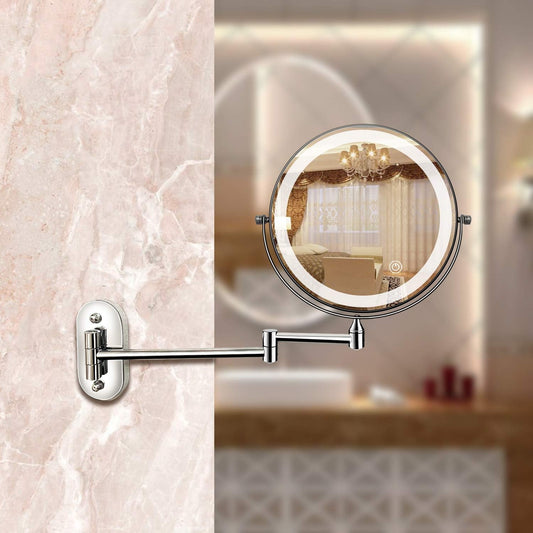 Glevato LED Magnifying Mirror | Rechargeable | Cosmetics & Bathroom | Chrome Silver