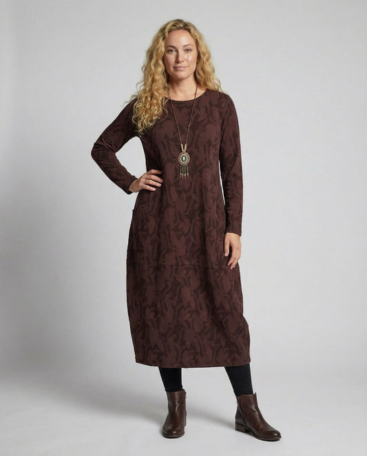 Glevato - Long Sleeve Pocket Dress with Print