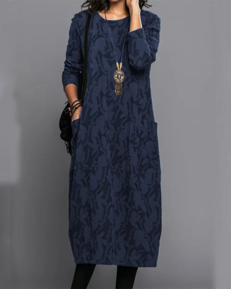Glevato - Long Sleeve Pocket Dress with Print