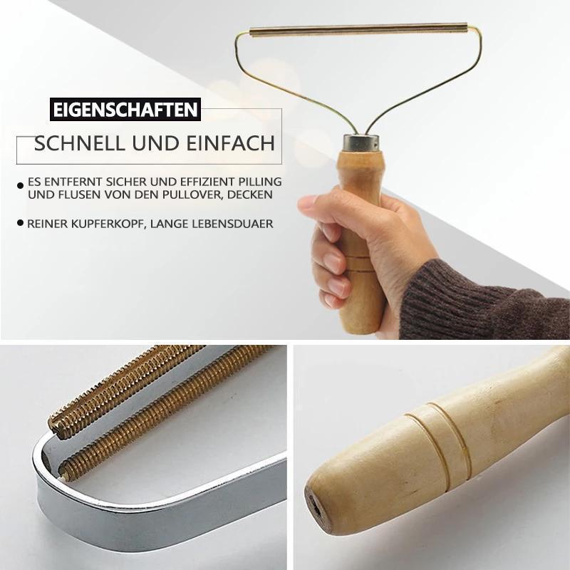 Glevato | Manual Lint Remover | Copper Precision Head | Solid Wood Handle | Battery-Free Fabric Shaver for Cashmere, Wool & Upholstery | Pilling Extractor