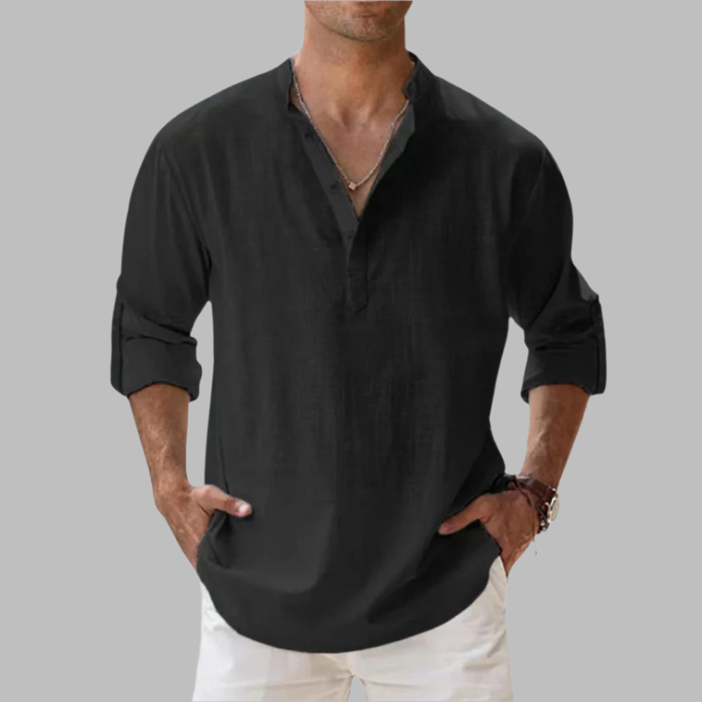 Glevato | Men's Band Collar Henley Shirt