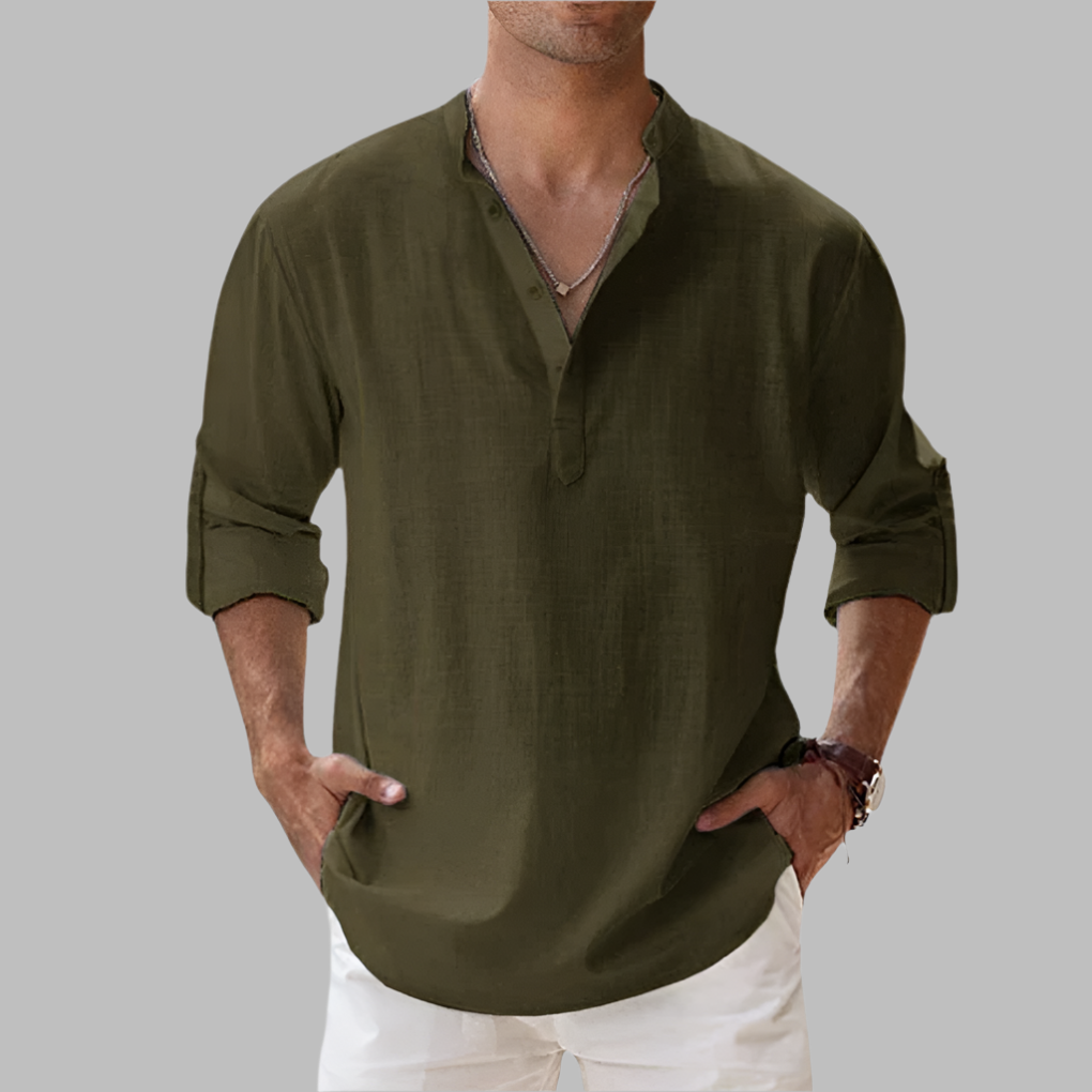 Glevato | Men's Band Collar Henley Shirt