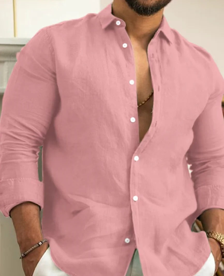 Glevato | Men's Band Collar Linen Shirt