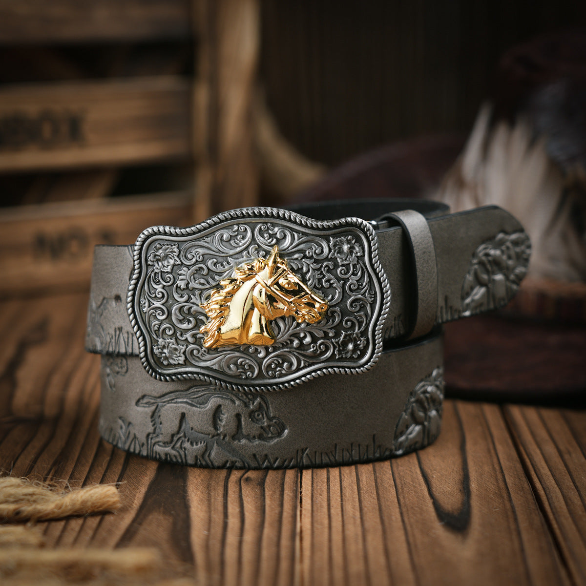 Glevato | Men’s Belt | Western Style | Vegan Leather & Durable Metal Buckle