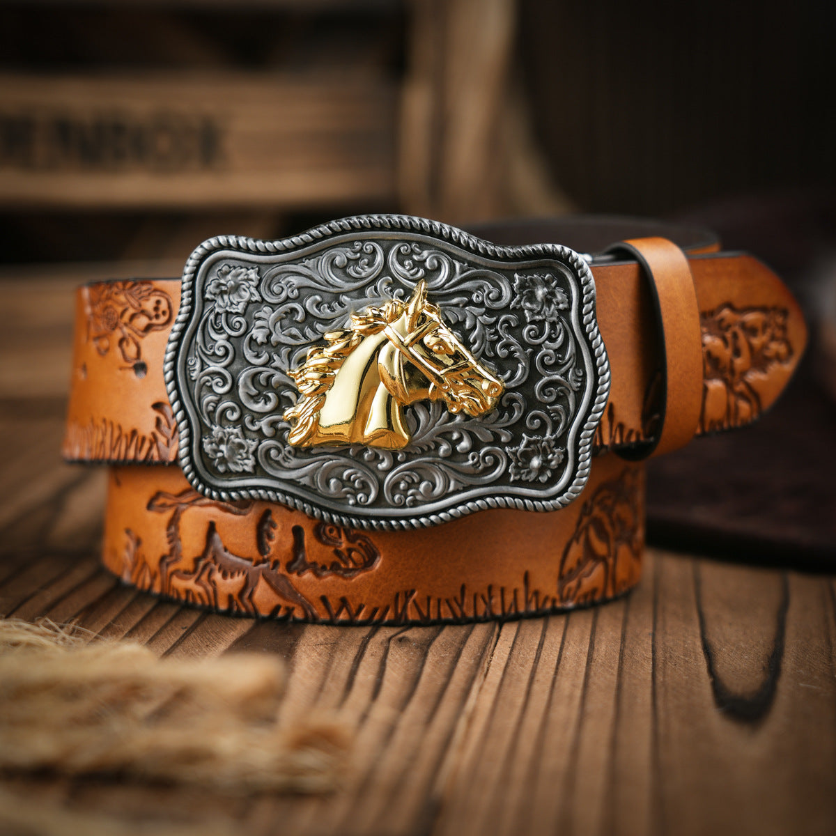 Glevato | Men’s Belt | Western Style | Vegan Leather & Durable Metal Buckle
