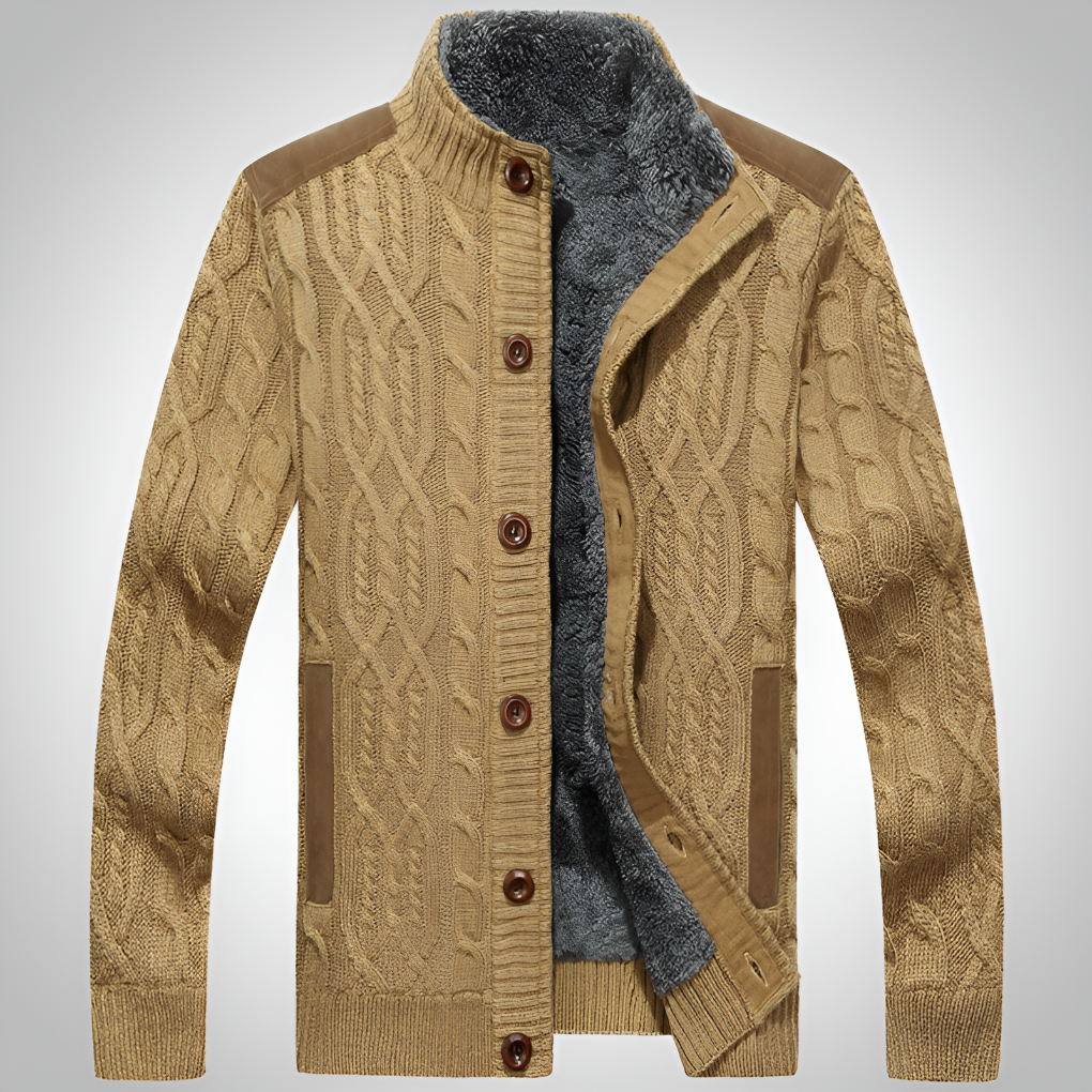 Glevato | Men's Cable Knit Button-Up Cardigan Jacket