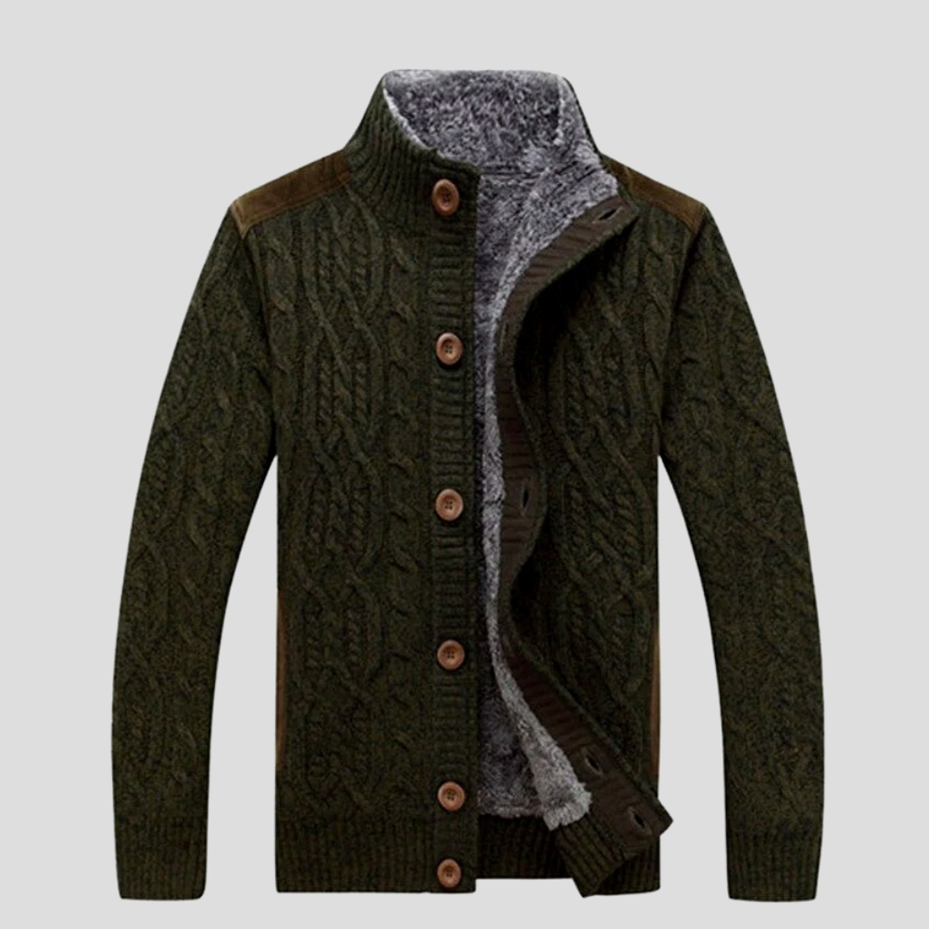 Glevato | Men's Cable Knit Button-Up Cardigan Jacket