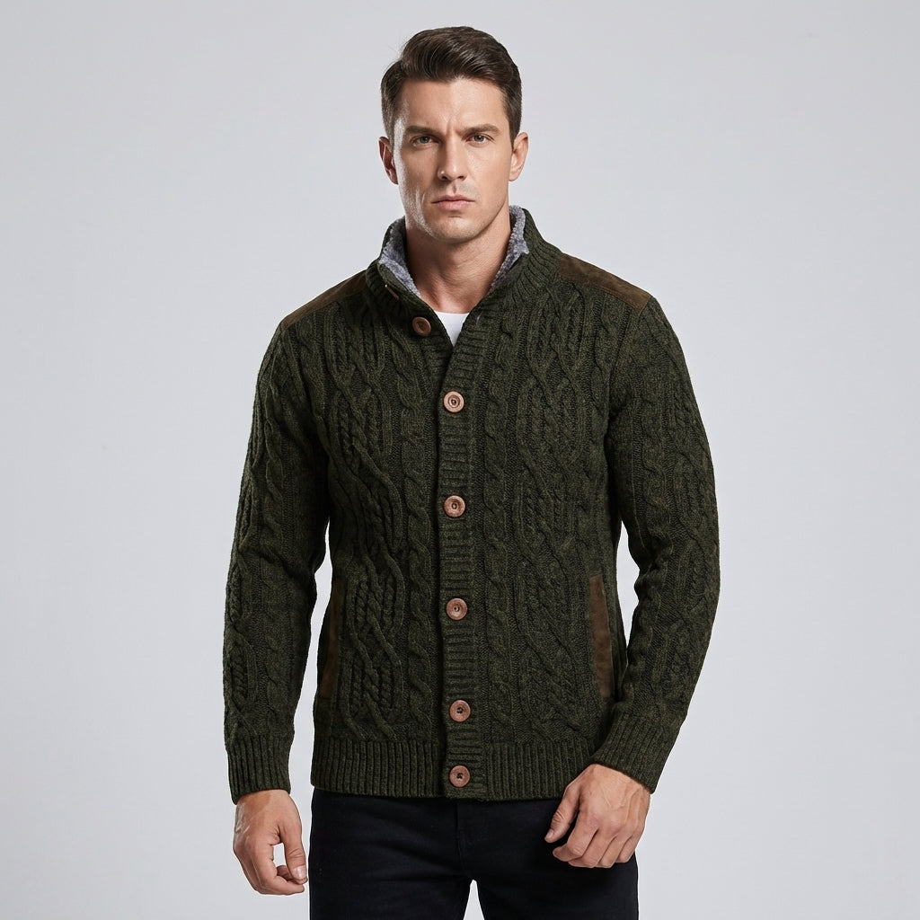 Glevato | Men's Cable Knit Button-Up Cardigan Jacket