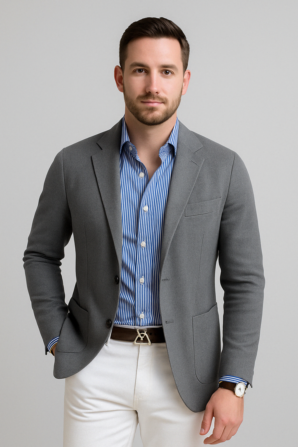 Glevato | Men's Casual Knit Blazer with Patch Pockets
