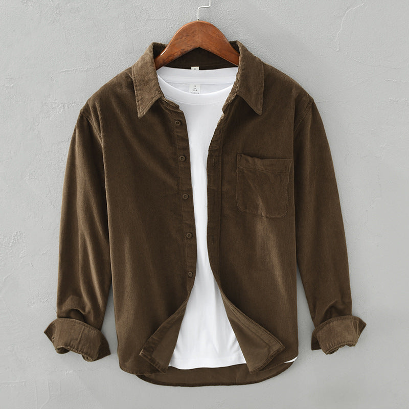 Glevato | Men's Corduroy Button-Up Shirt with Chest Pocket