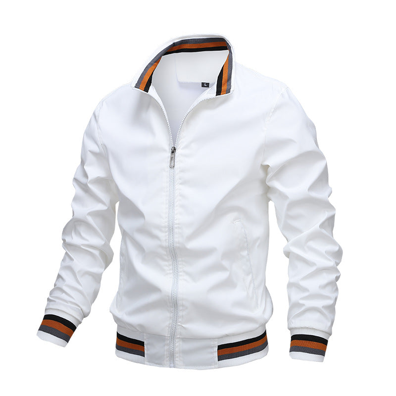 Glevato | Men's Lightweight Bomber Jacket with Striped Collar and Cuffs