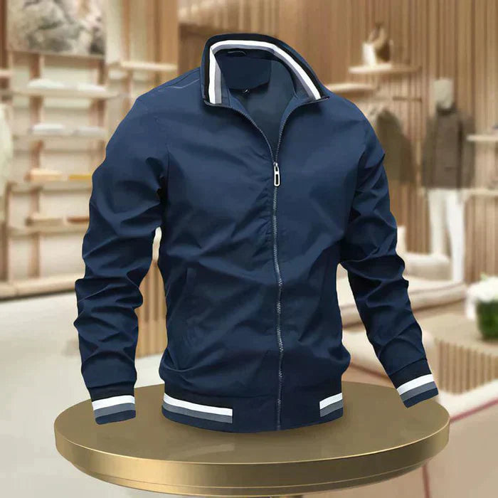 Glevato | Men's Lightweight Bomber Jacket with Striped Collar and Cuffs