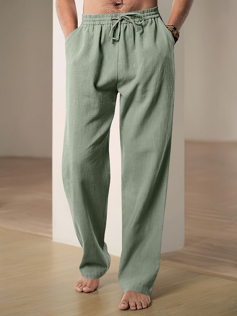 Glevato | Men's Linen Blend Drawstring Wide Leg Pants