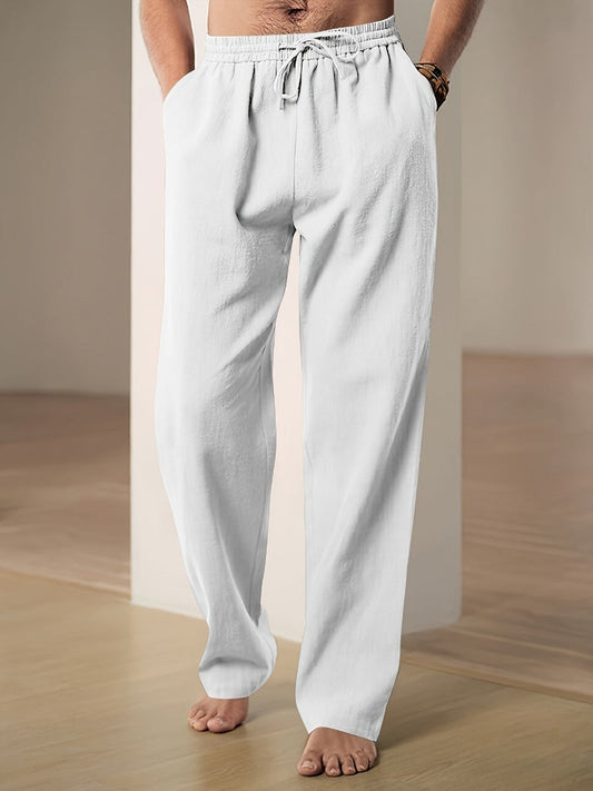 Glevato | Men's Linen Blend Drawstring Wide Leg Pants