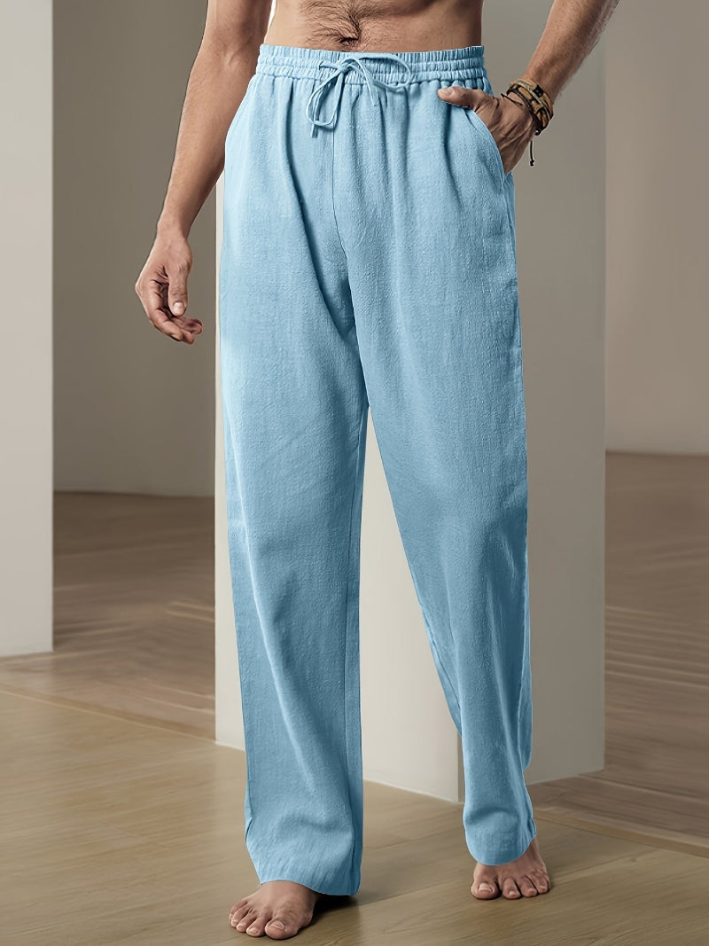 Glevato | Men's Linen Blend Drawstring Wide Leg Pants