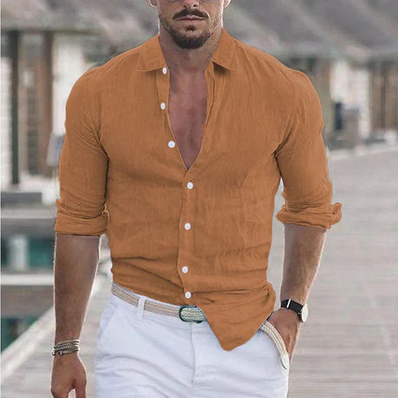 Glevato | Men's Long Sleeve Button-Up Shirt with Turn-Down Collar