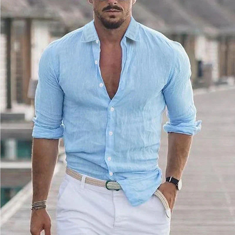 Glevato | Men's Long Sleeve Button-Up Shirt with Turn-Down Collar