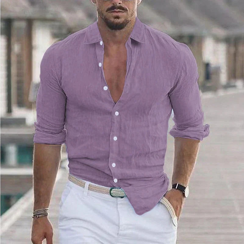 Glevato | Men's Long Sleeve Button-Up Shirt with Turn-Down Collar