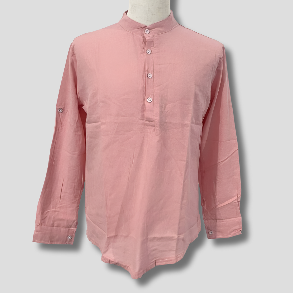 Glevato | Men's Mandarin Collar Shirt – Relaxed Fit Long Sleeve Henley