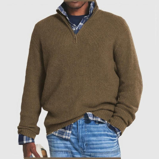 Glevato | Men's Quarter Zip Ribbed Knit Sweater