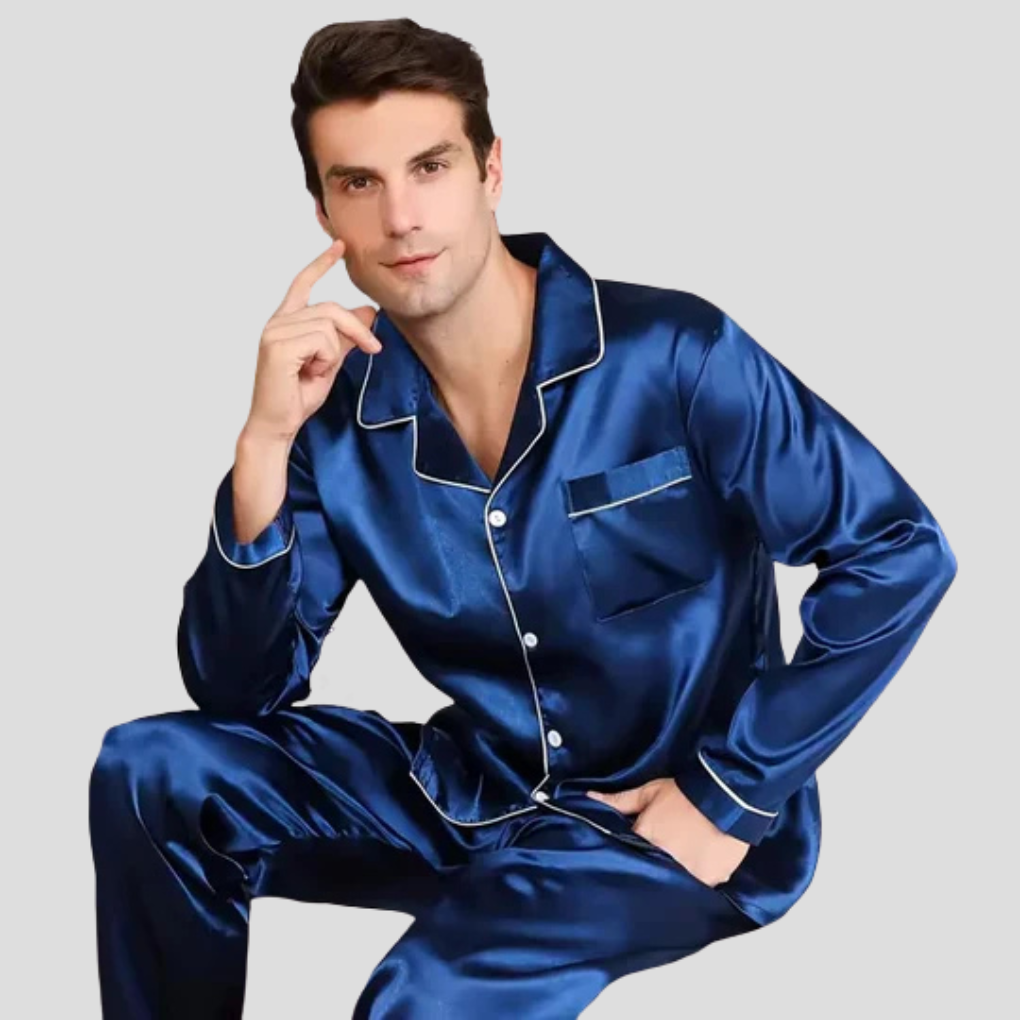 Glevato | Men's Satin Pajama Set with Piping