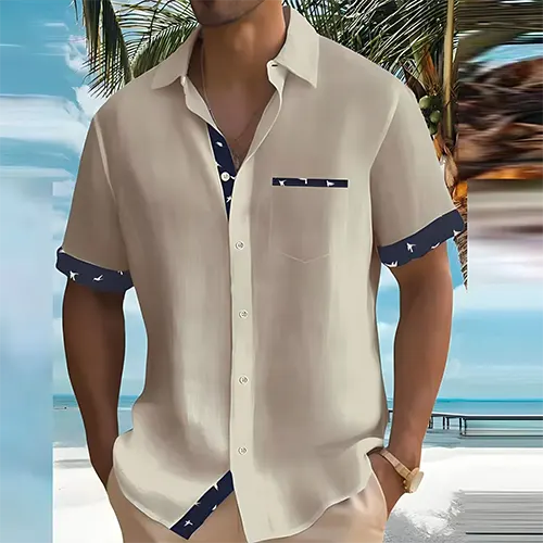 Glevato | Men's Short Sleeve Camp Shirt with Contrasting Trim
