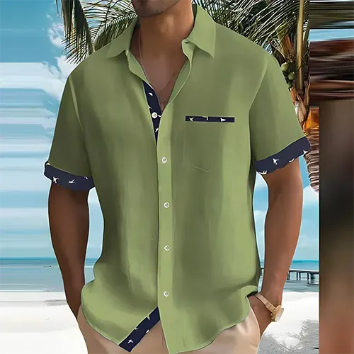 Glevato | Men's Short Sleeve Camp Shirt with Contrasting Trim