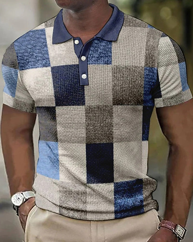 Glevato | Men's Short Sleeve Polo Shirt with Patchwork Print