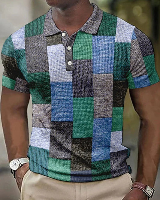Glevato | Men's Short Sleeve Polo Shirt with Patchwork Print
