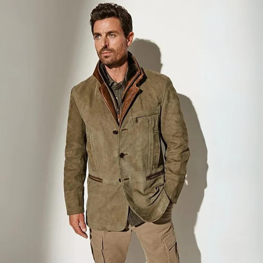 Glevato | Men's Suede Blazer Jacket with Contrast Collar
