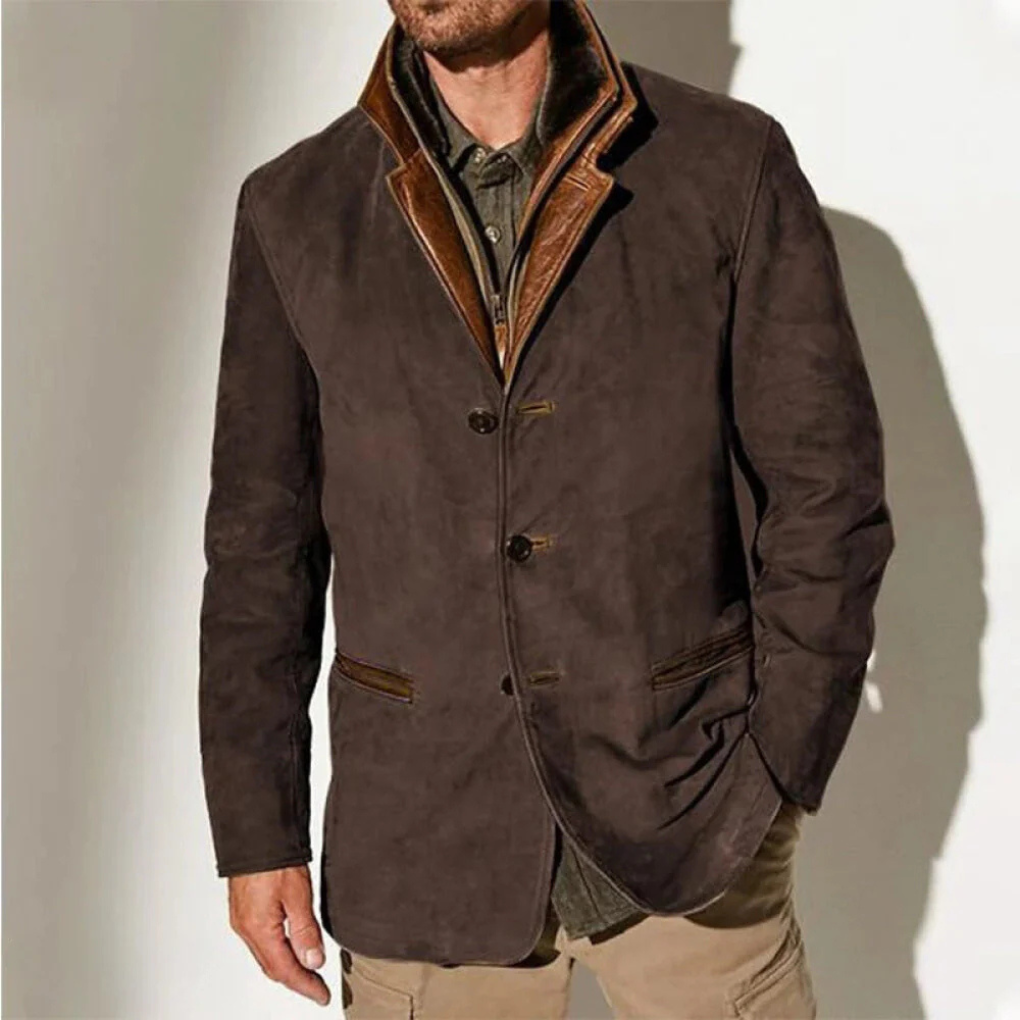 Glevato | Men's Suede Blazer Jacket with Contrast Collar