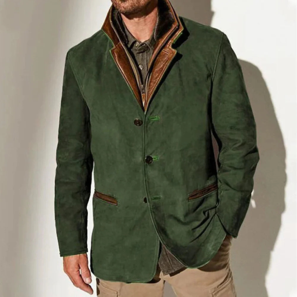 Glevato | Men's Suede Blazer Jacket with Contrast Collar