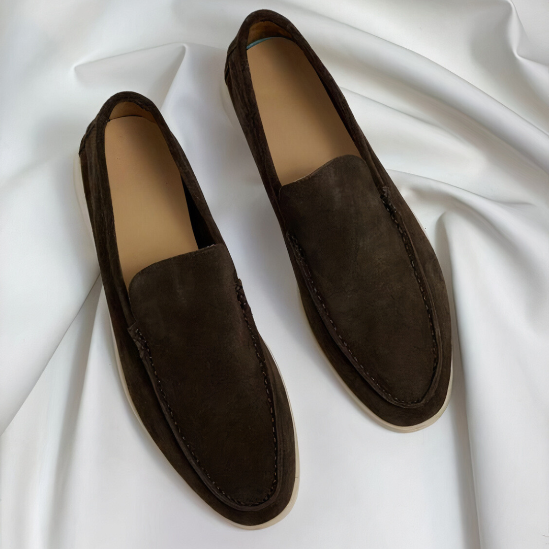 Glevato | Men's Suede Loafers with Stitching Detail