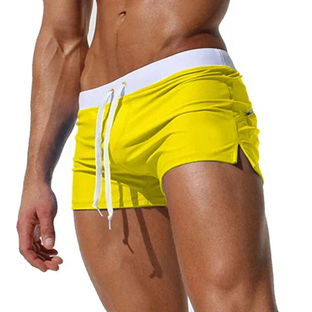 Glevato | Men's Swim Shorts with Drawstring Waistband and Side Slits