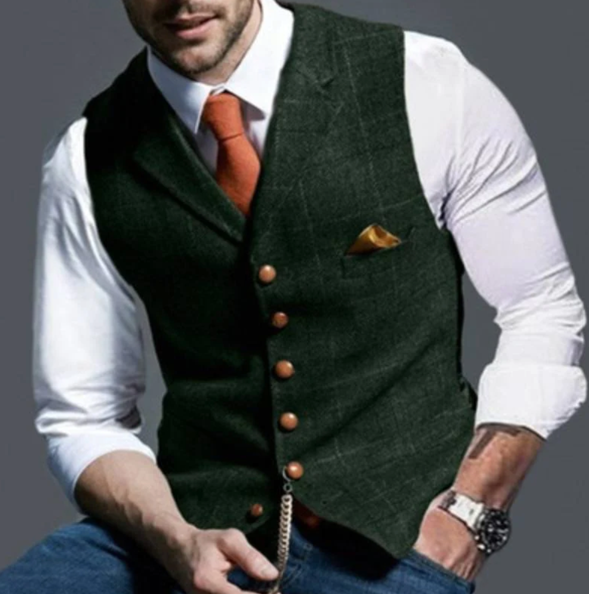 Glevato | Men's Tweed Vest with Button Front