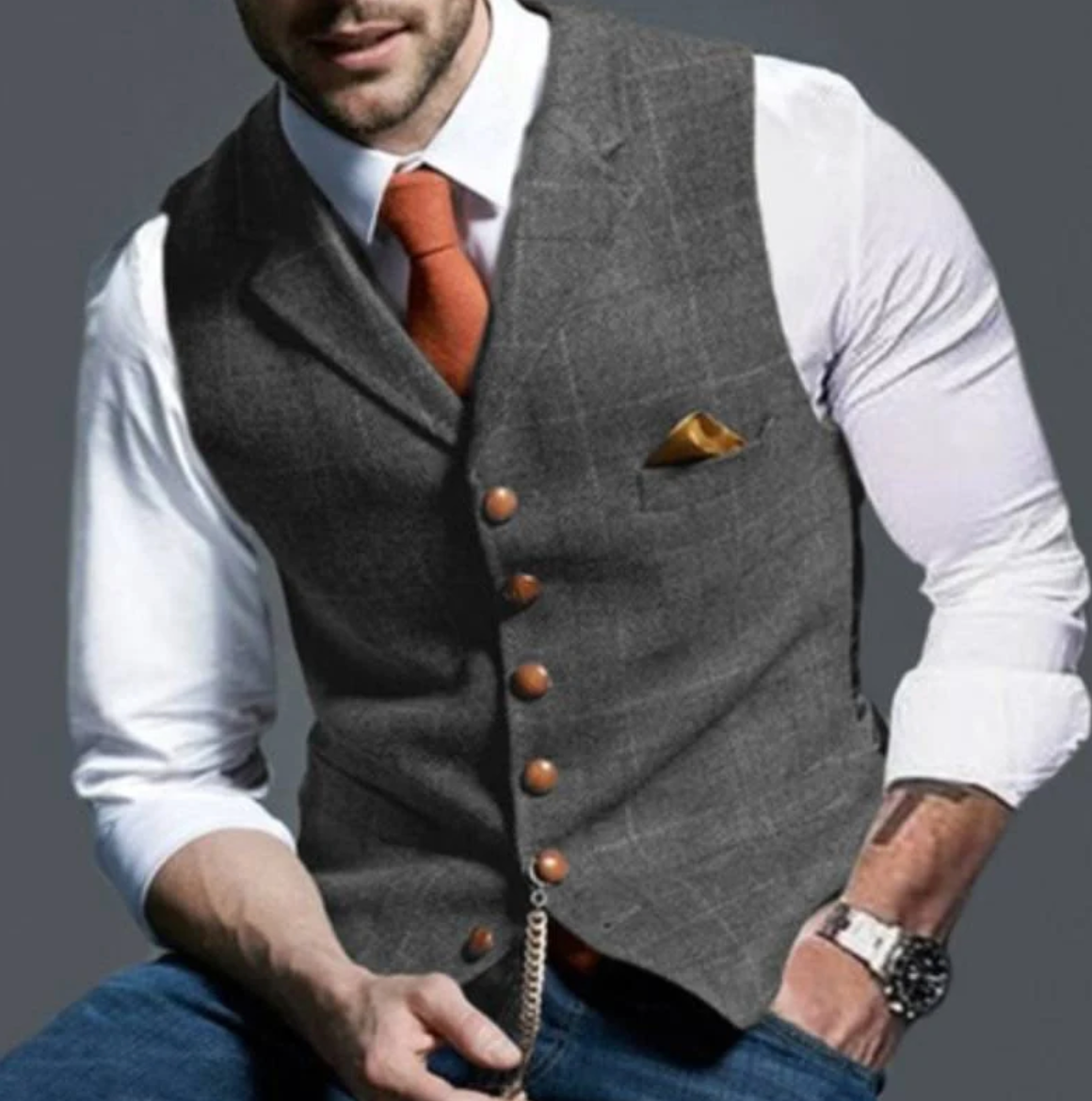 Glevato | Men's Tweed Vest with Button Front
