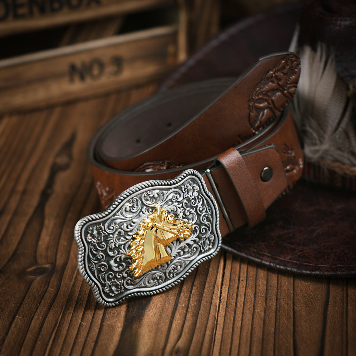 Glevato | Men's Western Style – Vegan Leather Belt with Solid Metal Buckle