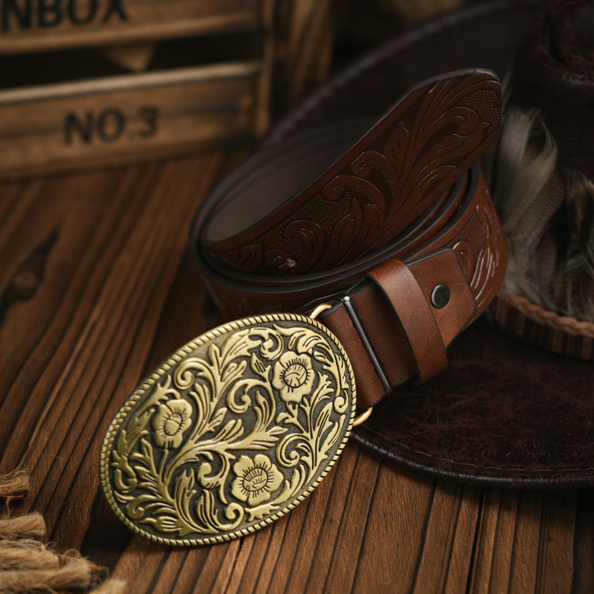 Glevato | Men's Western Style – Vegan Leather Belt with Solid Metal Buckle