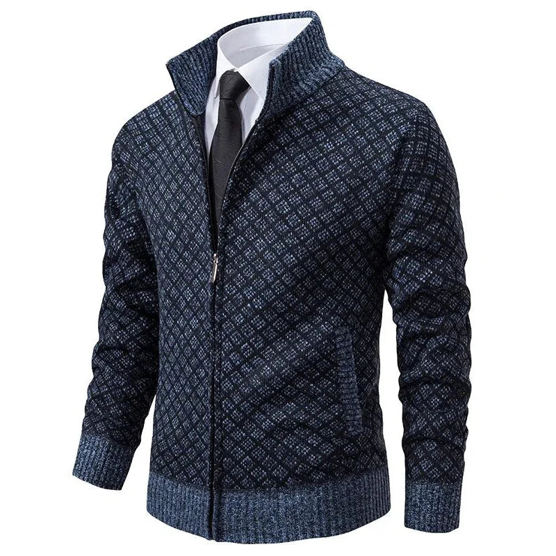 Glevato | Men's Zip Front Geometric Pattern Knit Cardigan