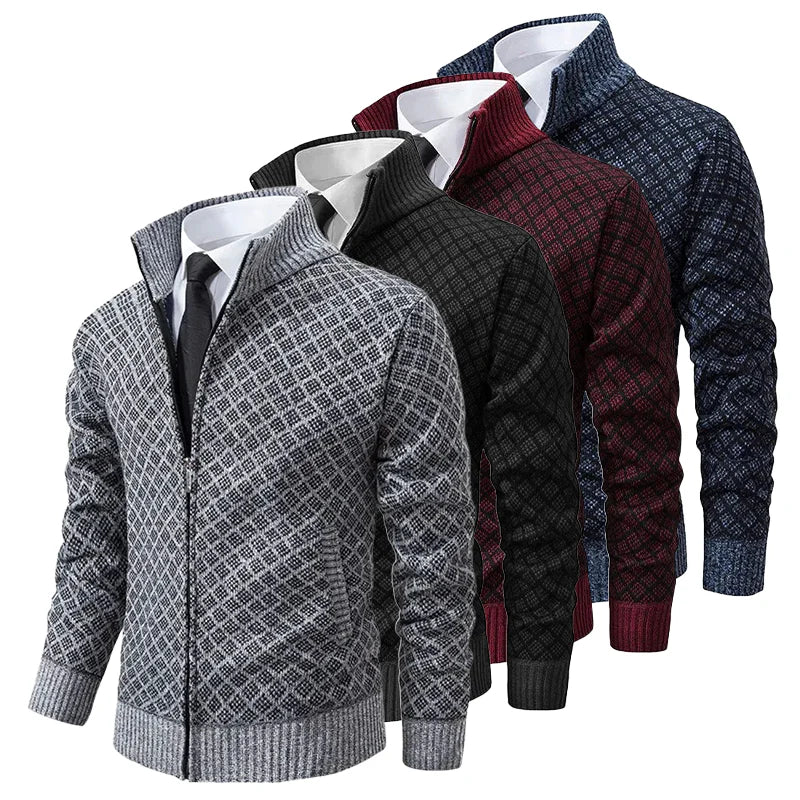 Glevato | Men's Zip Front Geometric Pattern Knit Cardigan