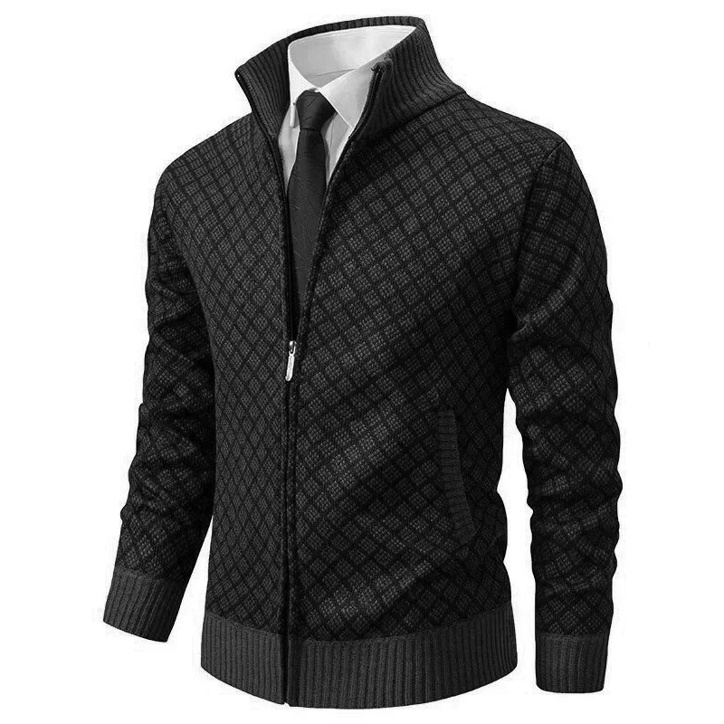 Glevato | Men's Zip Front Geometric Pattern Knit Cardigan