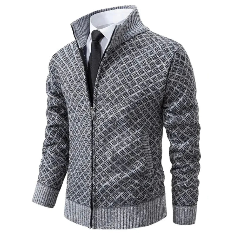 Glevato | Men's Zip Front Geometric Pattern Knit Cardigan