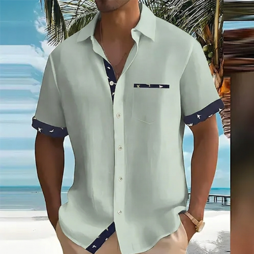 Glevato | Men's Short Sleeve Camp Shirt with Contrasting Trim - Image 1