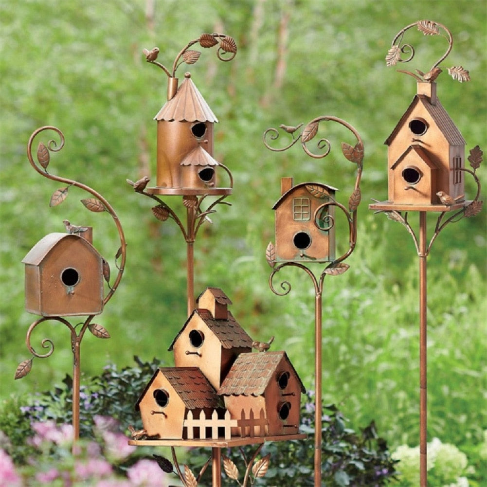 Glevato | Metal Art Birdhouse on Garden Stake - FeatherNest