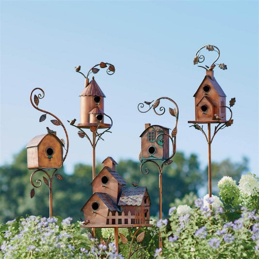 Glevato | Metal Art Birdhouse on Garden Stake - FeatherNest