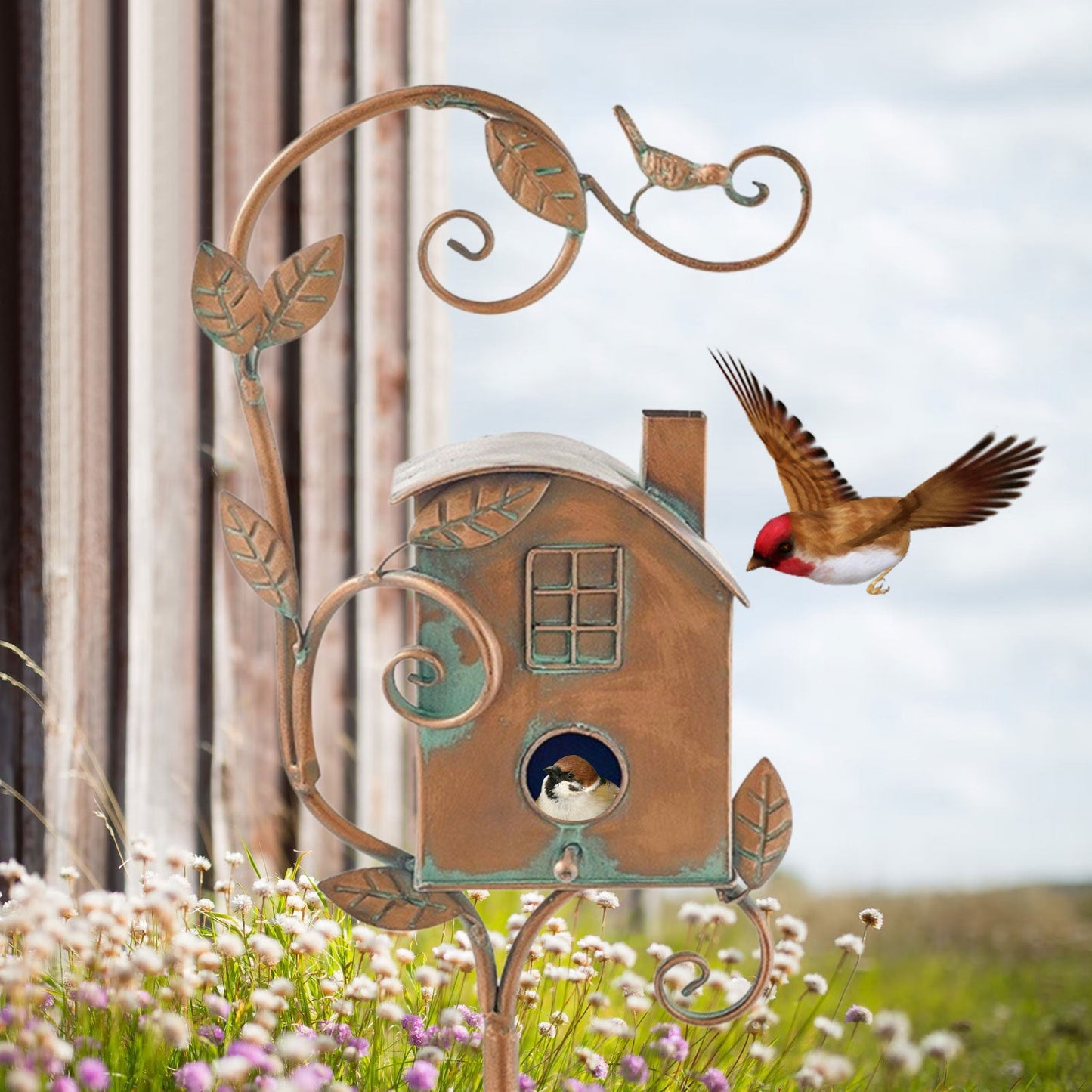 Glevato | Metal Art Birdhouse on Garden Stake - FeatherNest
