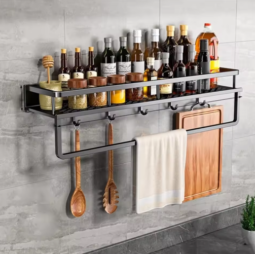 Glevato | Metal Wall Shelf for Kitchen | Space-Saving Storage | Black