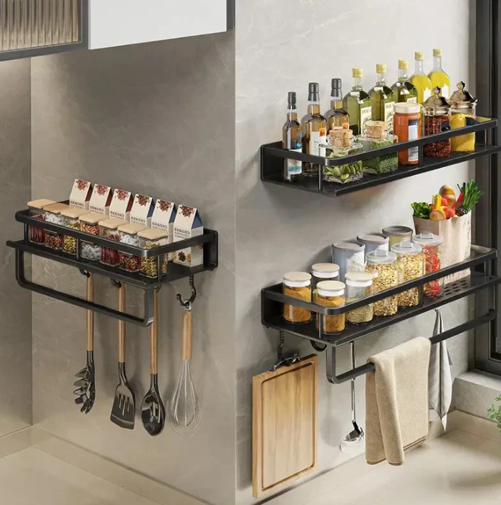 Glevato | Metal Wall Shelf for Kitchen | Space-Saving Storage | Black