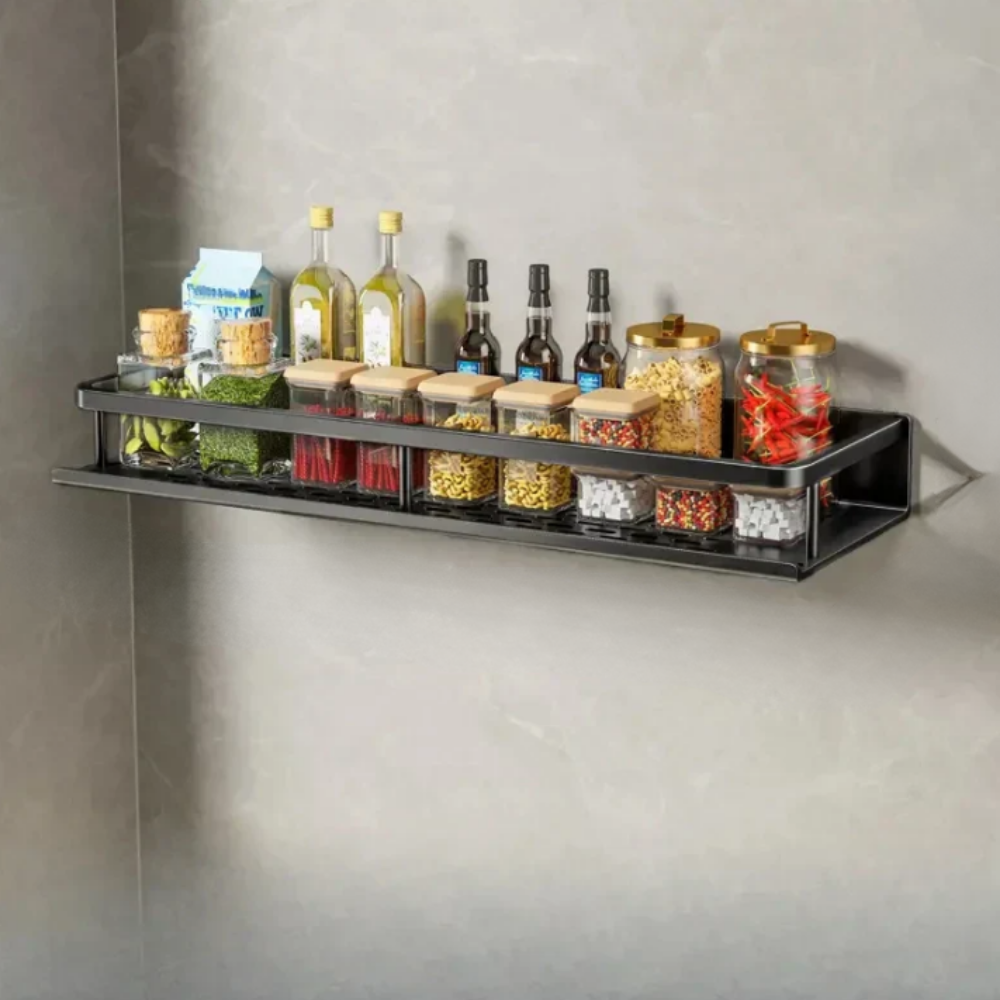Glevato | Metal Wall Shelf for Kitchen | Space-Saving Storage | Black