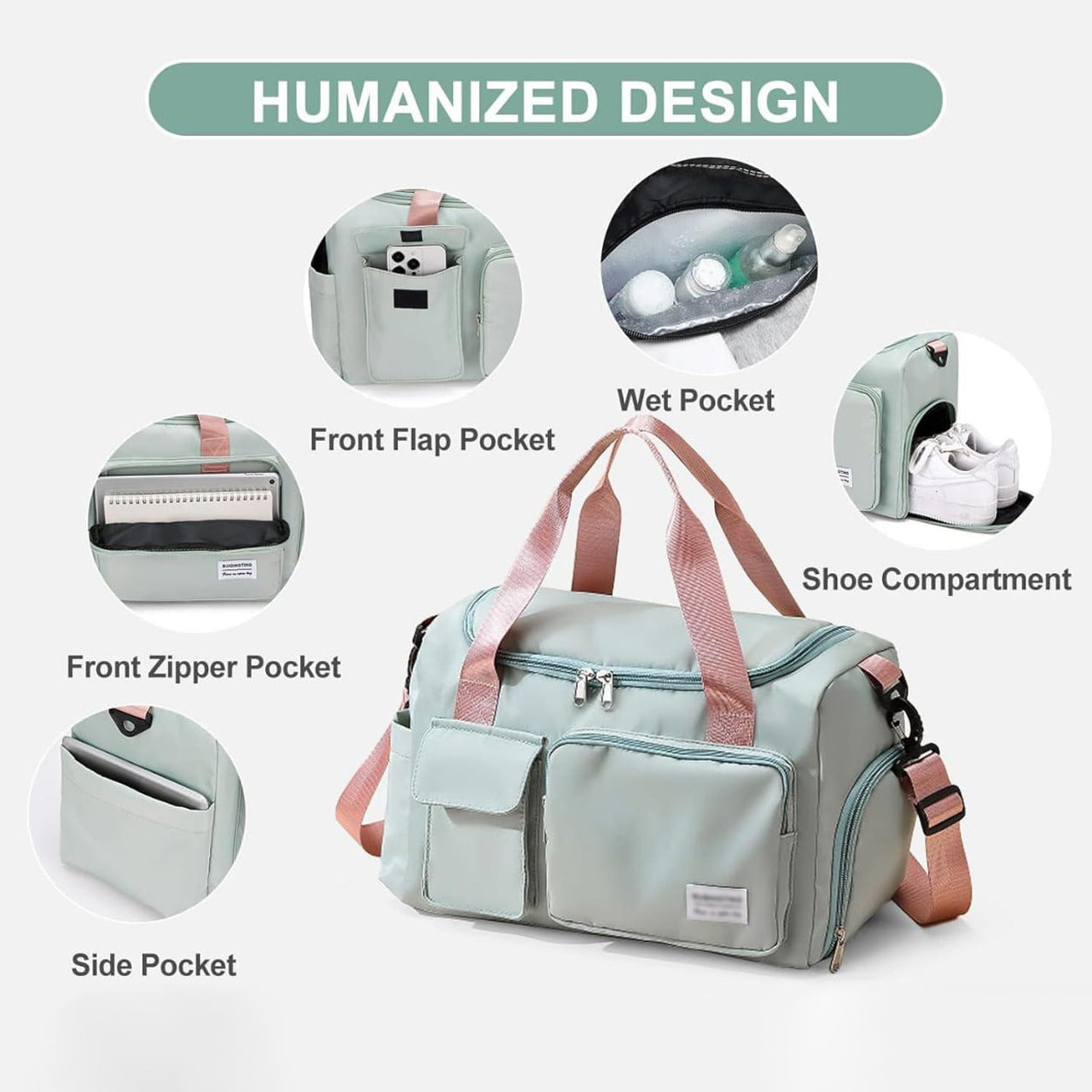 Glevato | Multi-Pocket Travel Bag, Sports and Gym Bag with Separate Shoe Compartment